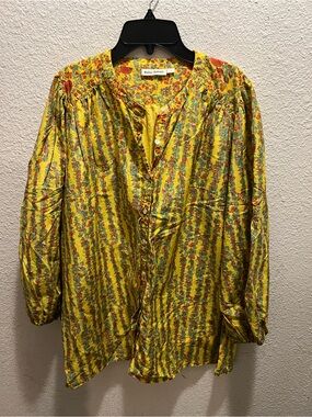 Roller Rabbit Yellow Multicolor Floral Stripe Blouse